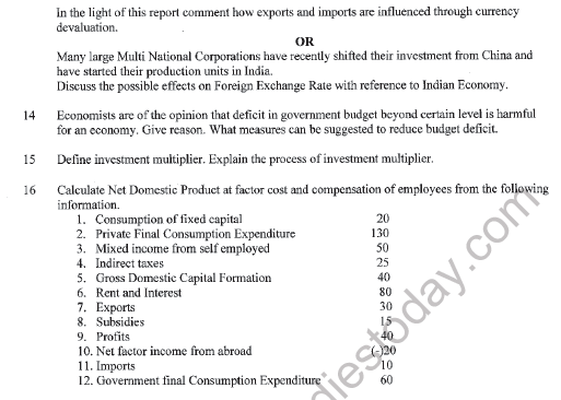 CBSE Class 12 Economics Sample Paper 2020 Set C Solved